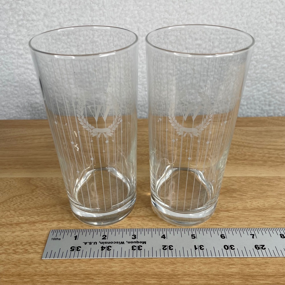 Set of 2 Vintage Etched Monogram "W" Highball Glasses Avon Personally Yours - Picture 3 of 5